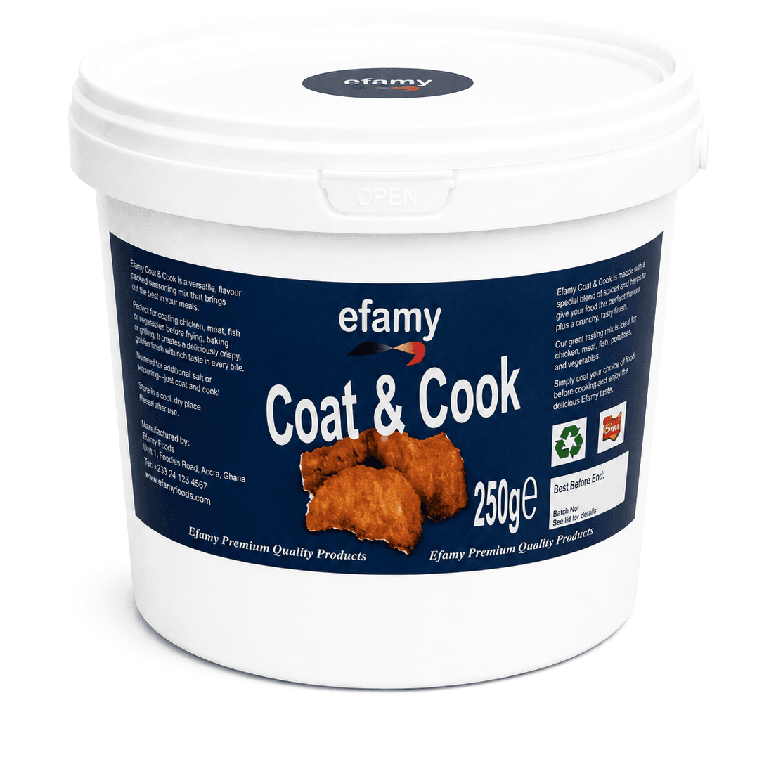 A 2.5kg catering bucket of Efamy Coat & Cook